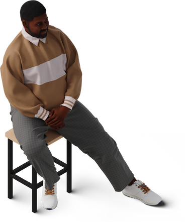 isometric view of young man sitting on stool PNG, SVG
