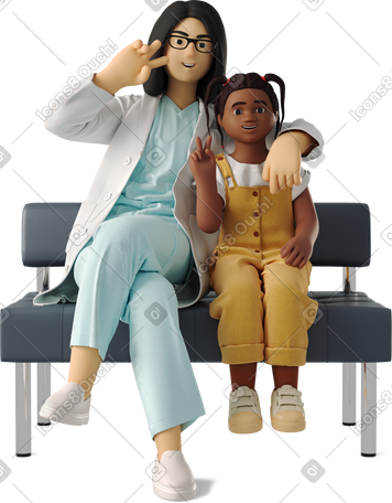 3D doctor and child sitting PNG, SVG