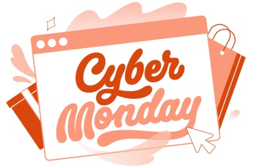 Lettering Cyber Monday with bag and delivery box text PNG, SVG