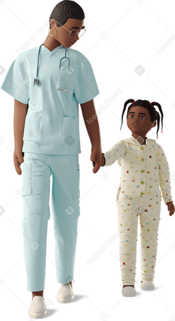 3D doctor holding child's hand PNG, SVG