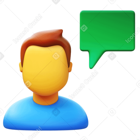 3D man with chat bubble PNG, SVG