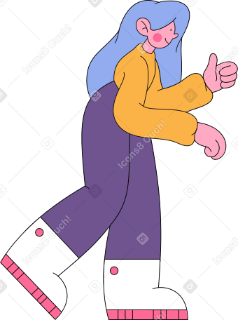 걷고 엄지손가락을 보여주는 여자 PNG, SVG