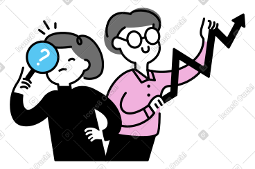 Woman searching and man holding a graph PNG, SVG