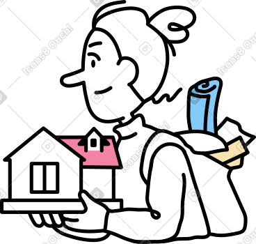 Female student carrying a model of a house PNG, SVG