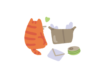 An orange cat sitting next to a trash can PNG, SVG