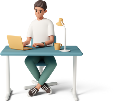 young man working at desk PNG、SVG