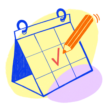 Desk calendar with pencil and check mark PNG, SVG