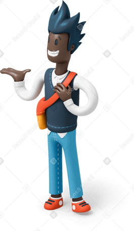 3D Черный мужчина поднимает одну руку вверх в PNG, SVG