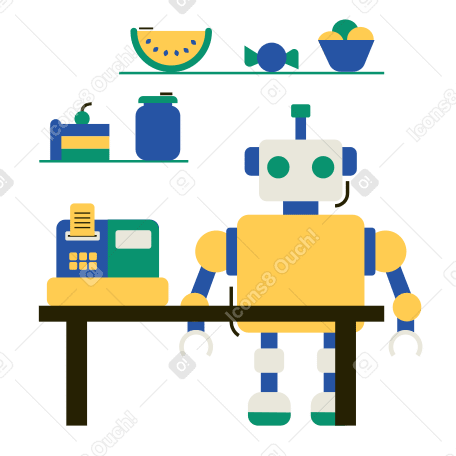 Robot cashier Illustration in PNG, SVG