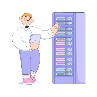 Man with a tablet checks the server operation PNG, SVG