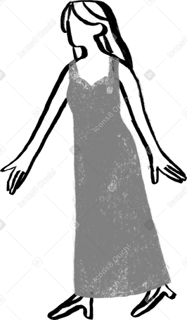black and white woman in a dress with her hand outstretched Illustration in PNG, SVG