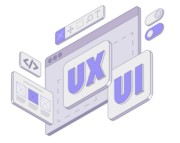 Letras ux/ui con barra de herramientas y texto de interfaz de diseño web PNG, SVG