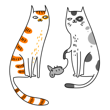 Cat bringing a dead mouse as gift to another cat PNG, SVG