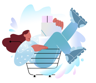 Woman with packages in shopping cart PNG, SVG