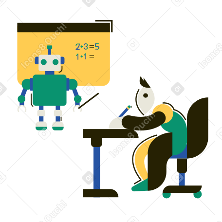 Robot teaching math Illustration in PNG, SVG