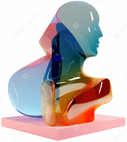 3D abstract colorful glass head silhouette PNG, SVG
