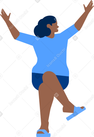 woman is sitting with her hands raised up Illustration in PNG, SVG