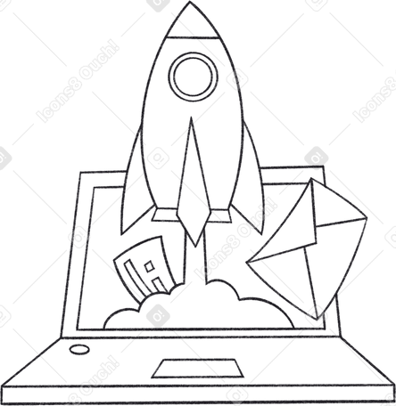 fast email sending with rocket and laptop в PNG, SVG