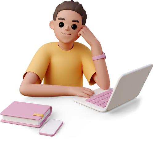 young woman working on laptop and holding head Illustration in PNG, SVG
