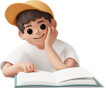 boy sitting at the desk with open book в PNG, SVG