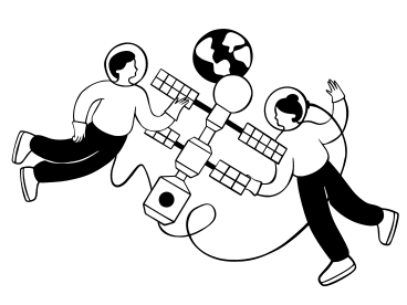 Male and female astronauts collaborating in space PNG, SVG