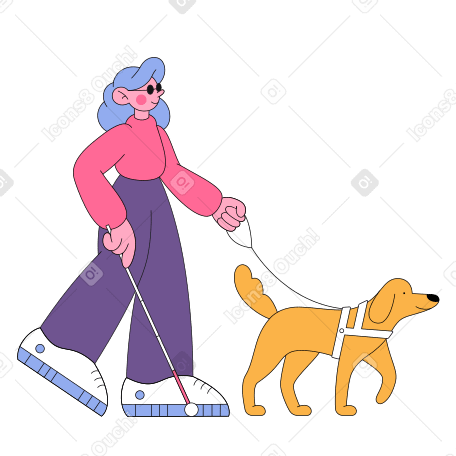 Blind girl with a guide dog Illustration in PNG, SVG