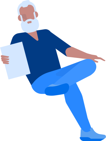 gray haired man sits cross legged PNG, SVG