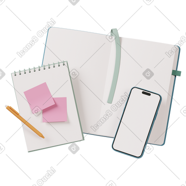 Notebook with sticky notes notepad and phone动态插图，格式有GIF、Lottie (JSON)、AE