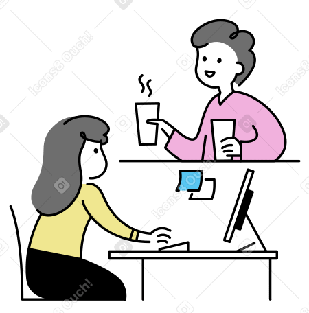 Female coworker bringing coffee to her coworker PNG, SVG
