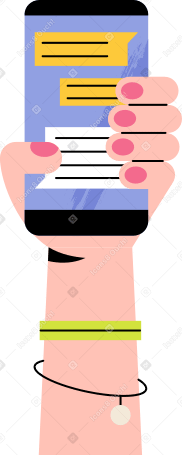 female hand holding a mobile phone with correspondence Illustration in PNG, SVG