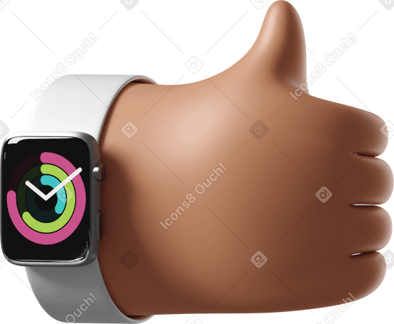 3D Tanned skin hand with smartwatch turned on showing thumbs up PNG, SVG