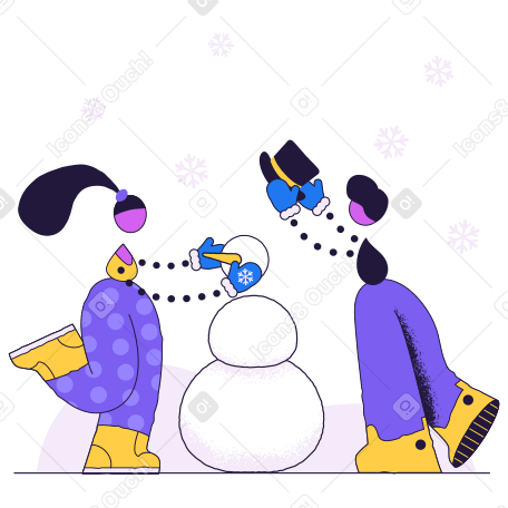 Children make a snowman Illustration in PNG, SVG