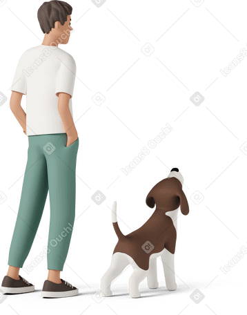 3D Three quarter back view standing with dog PNG, SVG