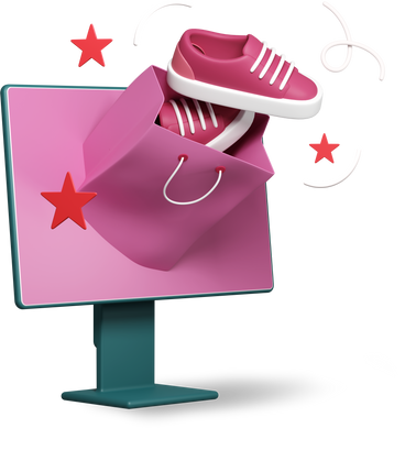 online shopping with computer screen, sneakers and shopping bag PNG, SVG