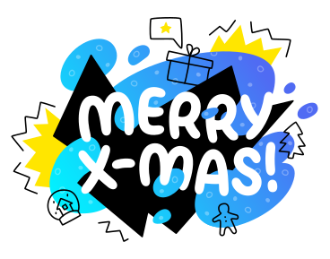 Merry X-mass lettering colorful with doodles PNG, SVG