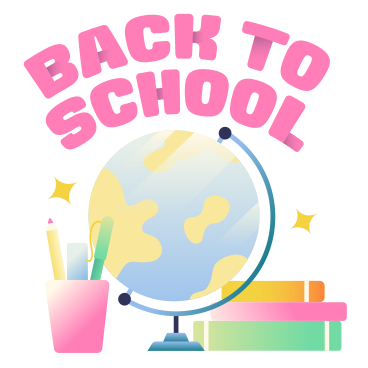 Schriftzug „zurück zur schule“ mit globus, büchern und bleistifttext PNG, SVG