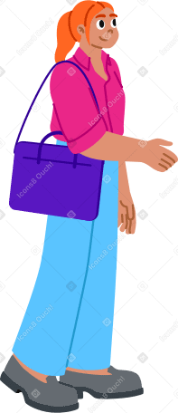 молодая женщина с сумкой для ноутбука протягивает руку в PNG, SVG