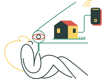 Femme utilisant un système de maison intelligente PNG, SVG