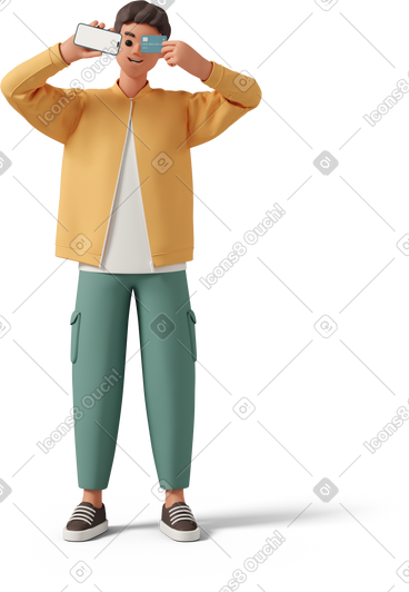 Man holding phone and credit card PNG, SVG