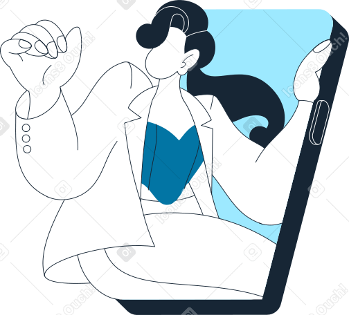 woman sitting inside the phone Illustration in PNG, SVG