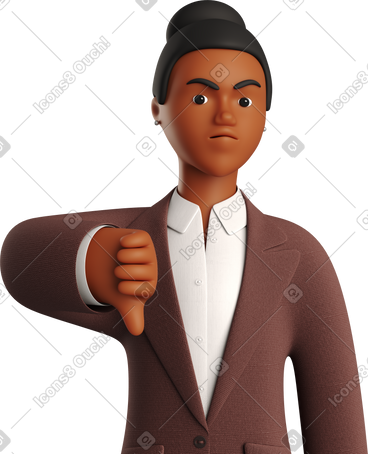 Angry black businesswoman in brown suit showing thumbs down PNG, SVG