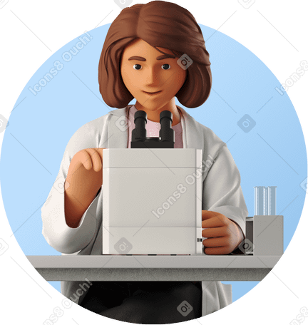 3D female scientist working with microscope PNG, SVG