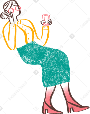 Donna di impiegato in vetri che si siedono con un telefono PNG, SVG
