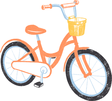 黄色のバスケットが付いたオレンジ色の自転車 PNG、SVG