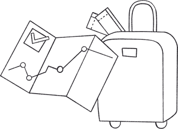 Map of the city with a suitcase and two plane tickets в PNG, SVG