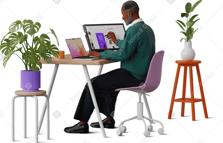 3D man working on graphic tablet PNG, SVG