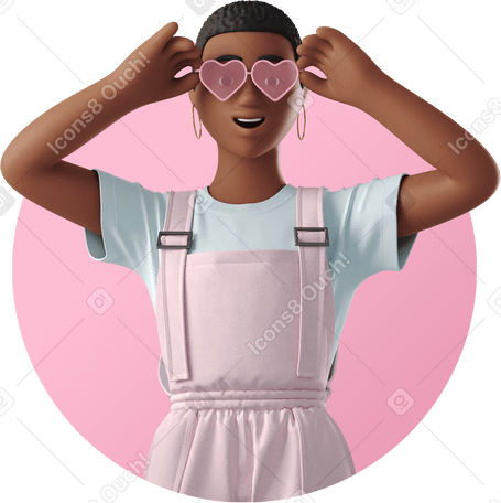 3D young woman in pink glasses PNG, SVG