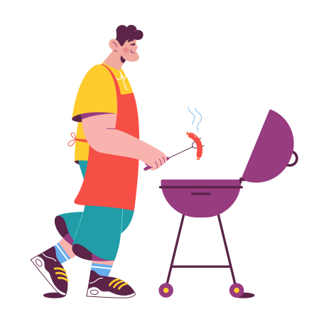Man grills sausages Illustration in PNG, SVG
