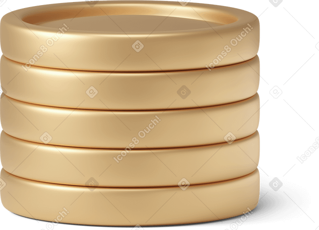 3D pile of five golden coins PNG, SVG