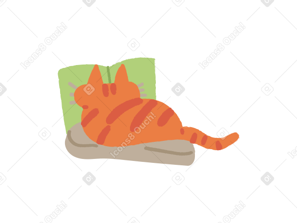 Orange cat lying and reading a book PNG, SVG